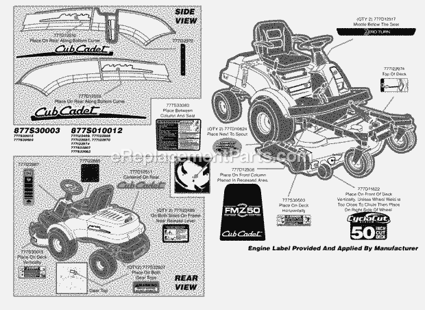 Label Map March 2008 & Before Diagram and Parts List for FMZ50 17AF4BFP010, 17AF4BFP210, 17AF4BFP009, 17AF4B Cub Cadet Lawn Mower